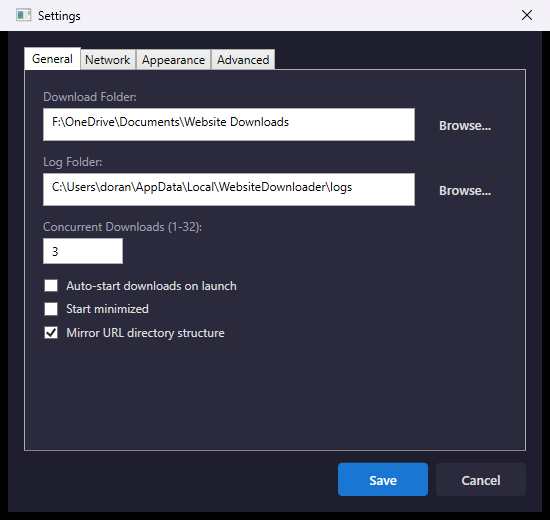 Settings dialog